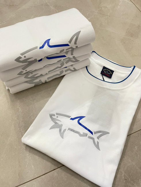 Paul&Shark tshirt חולצה מטורפת של פול שארק טישרט בצבע לבן לוגו המותג באמצע